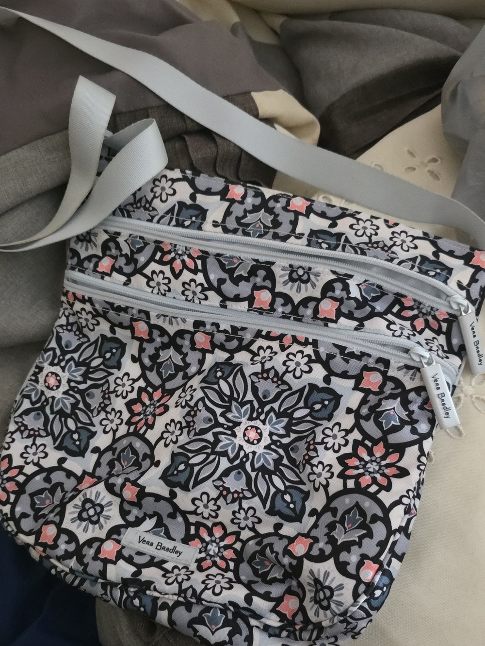 Vera Bradley Gray and Pink Floral Crossbody Bag